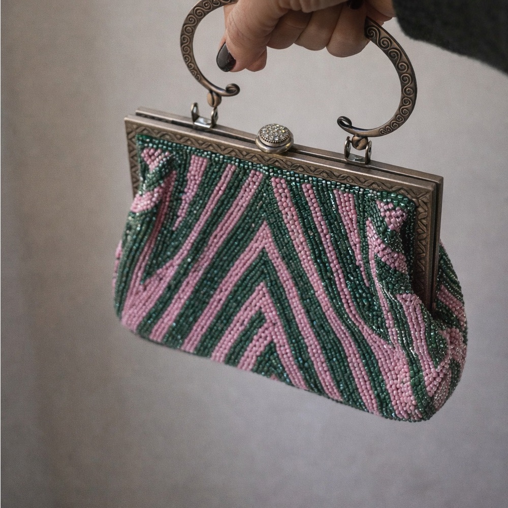 Vintage Beaded Handbag - Pink and Green - Picture 4 of 6